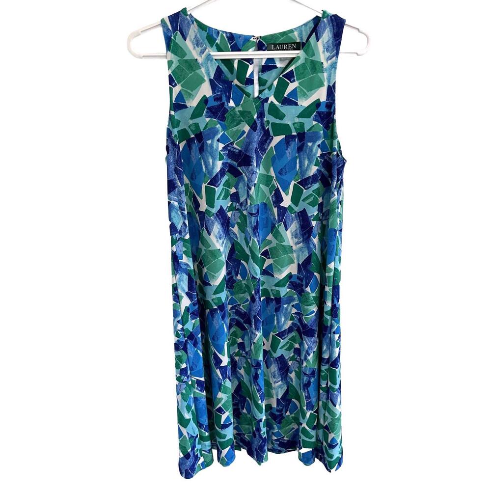 Lauren Ralph Lauren Sleeveless Trapeze Swing Blue & Green Print Dress - 8